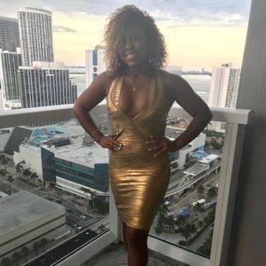 Gold body con dress